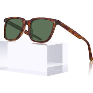 CARFIA Retro Acetate Polarized Sunglasses for Men UV400 Protection Driving Outdoor Anti-Glare Sun Glasses CA5354WS(5-3. Green Lenses)