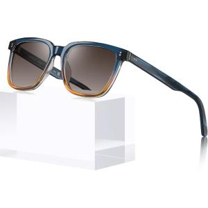 CARFIA Retro Acetate Polarized Sunglasses for Men UV400 Protection Driving Outdoor Anti-Glare Sun Glasses CA5354WS(5-5. Grey Lenses)