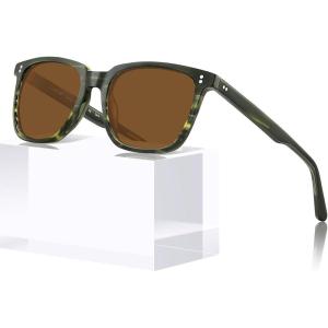 CARFIA Retro Acetate Polarized Sunglasses for Men UV400 Protection Driving Outdoor Anti-Glare Sun Glasses CA5354WS(5-6. Brown Lenses)