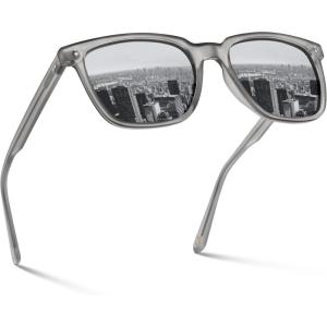 CARFIA Retro Acetate Polarized Sunglasses for Men UV400 Protection Driving Outdoor Anti-Glare Sun Glasses CA5354WS(6-1. Gray Lenses)