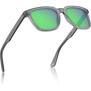 CARFIA Retro Acetate Polarized Sunglasses for Men UV400 Protection Driving Outdoor Anti-Glare Sun Glasses CA5354WS(6-3. Green Lenses)