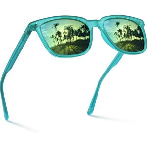 CARFIA Retro Acetate Polarized Sunglasses for Men UV400 Protection Driving Outdoor Anti-Glare Sun Glasses CA5354WS(6-4. Green Lenses)