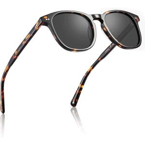 CARFIA Retro Acetate Polarized Sunglasses for Men UV400 Protection Hand-Crafted Frame Sun Glasses CA5285L(1. Tortoise Frame Grey Lens)