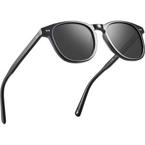 CARFIA Retro Acetate Polarized Sunglasses for Men UV400 Protection Hand-Crafted Frame Sun Glasses CA5285L(2-2. Black Frame Grey Lens)