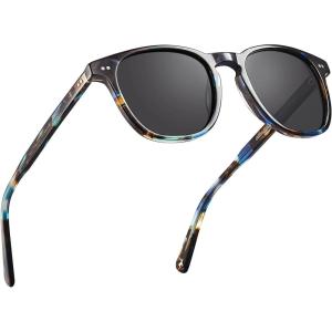 CARFIA Retro Acetate Polarized Sunglasses for Men UV400 Protection Hand-Crafted Frame Sun Glasses CA5285L(2-4. Tortoise Frame Grey Lens)