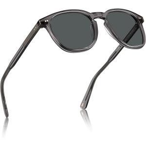 CARFIA Retro Acetate Polarized Sunglasses for Men UV400 Protection Hand-Crafted Frame Sun Glasses CA5285L(3-1. Grey Frame Grey Lens)
