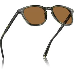 CARFIA Retro Acetate Polarized Sunglasses for Men UV400 Protection Hand-Crafted Frame Sun Glasses CA5285L(3-2. Brownish Frame Brown Lens)