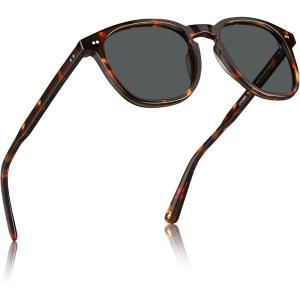 CARFIA Retro Acetate Polarized Sunglasses for Men UV400 Protection Hand-Crafted Frame Sun Glasses CA5285L(3-3. Tortoise Frame Grey Lens)