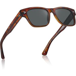 CARFIA Retro Men’s Sunglasses Womens Polarized Thick Acetate Frame, Durable Metal Hinge, Premium Three-Point Rivets Glasses(3-dark Tortoises Frame Grey Lens)