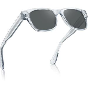 CARFIA Retro Men’s Sunglasses Womens Polarized Thick Acetate Frame, Durable Metal Hinge, Premium Three-Point Rivets Glasses(4-clear Grey Frame Grey Lens)