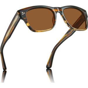 CARFIA Retro Men’s Sunglasses Womens Polarized Thick Acetate Frame, Durable Metal Hinge, Premium Three-Point Rivets Glasses(5-brown Stripe Frame Brown Lens)
