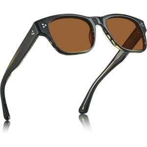 CARFIA Retro Men’s Sunglasses Womens Polarized Thick Acetate Frame, Durable Metal Hinge, Premium Three-Point Rivets Glasses(7-green Stripe Frame Brown Lens)