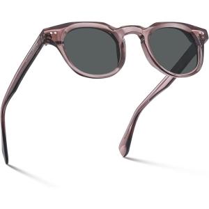 CARFIA Retro Polarized Mens Sunglasses for Womens Chunky Acetate Frame,Stylish Fit Large Face UV Protection Shades(B1. Transparent Brown Frame Grey Lens)