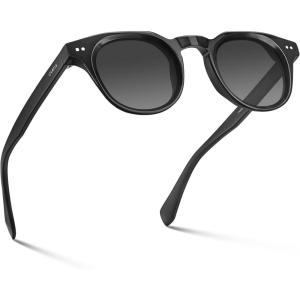 CARFIA Retro Polarized Mens Sunglasses for Womens Chunky Acetate Frame,Stylish Fit Large Face UV Protection Shades(B2. Black Frame Grey Lens)