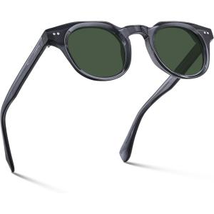 CARFIA Retro Polarized Mens Sunglasses for Womens Chunky Acetate Frame,Stylish Fit Large Face UV Protection Shades(B3. Transparent Gray Frame Green Lens)
