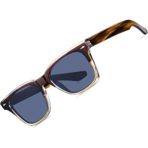 CARFIA Retro Polarized Sunglasses For Men UV400 Protection Square Arrow Rivet Trendy Classic Thick Shades(1-brown Frame Blue Lens)
