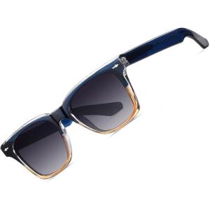 CARFIA Retro Polarized Sunglasses For Men UV400 Protection Square Arrow Rivet Trendy Classic Thick Shades(2-blue Frame Gray Lens)