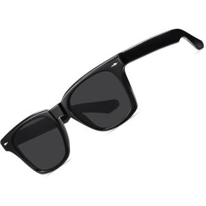 CARFIA Retro Polarized Sunglasses For Men UV400 Protection Square Arrow Rivet Trendy Classic Thick Shades(3-black Frame Black Lens)