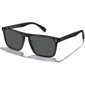 CARFIA Retro Polarized Sunglasses for Men UV Protection Hand-crafted Acetate Frame Fashion Cool Sun Glasses CA53572(1. Black Frame Gray Lens)