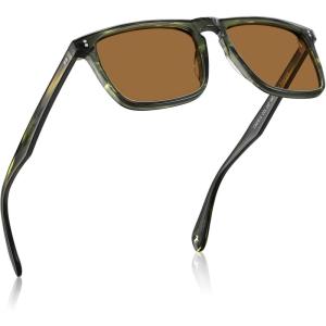 CARFIA Retro Polarized Sunglasses for Men UV Protection Hand-crafted Acetate Frame Fashion Cool Sun Glasses CA53572(4. Green Striped Frame Brown Lens)