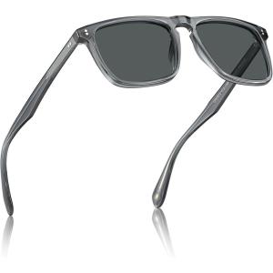 CARFIA Retro Polarized Sunglasses for Men UV Protection Hand-crafted Acetate Frame Fashion Cool Sun Glasses CA53572(6-1. Transparent Gray Frame Gray Lens)
