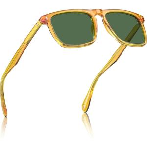 CARFIA Retro Polarized Sunglasses for Men UV Protection Hand-crafted Acetate Frame Fashion Cool Sun Glasses CA53572(6-5. Transparent Yellow Frame Green Lens)
