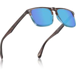 CARFIA Retro Polarized Sunglasses for Men UV Protection Hand-crafted Acetate Frame Fashion Cool Sun Glasses CA53572(8-2. Brown Blue Frame Blue Mirrored)
