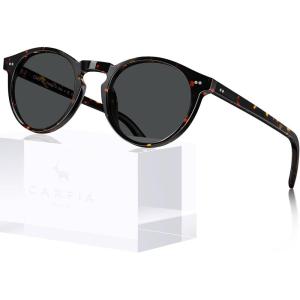 CARFIA Retro Round Polarized Mens Sunglasses UV Protection Acetate Frame CA5289L(3. Tortoise Frame Grey Lens)