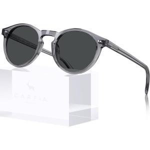 CARFIA Retro Round Polarized Mens Sunglasses UV Protection Acetate Frame CA5289L(4-2. Grey Frame Grey Lens)