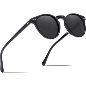 CARFIA Retro Round Polarized Mens Sunglasses UV Protection Acetate Frame CA5289L(4-3. Black Frame Grey Lens)