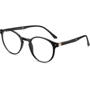 CARFIA Round Blue Light Glasses for Women Lightweight Cute Computer Gaming Glasses Blue Light Blocker Revo Lenses(1-1. Black Frame Anti-blue Lens)