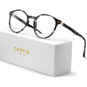 CARFIA Round Blue Light Glasses for Women Lightweight Cute Computer Gaming Glasses Blue Light Blocker Revo Lenses(1-5. Leopard Frame Anti-blue Lens)