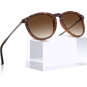 CARFIA Round Sunglasses for Women Polarized UV Protection, Trendy Retro Designer Style CA5100(2. Brown Gradient Lenses Silver Temple)