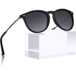 CARFIA Round Sunglasses for Women Polarized UV Protection, Trendy Retro Designer Style CA5100(2. Grey Gradient Lenses Silver Temple)