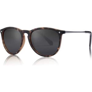 CARFIA Round Sunglasses for Women Polarized UV Protection, Trendy Retro Designer Style CA5100(3. Tortoise Frame Grey Lens)