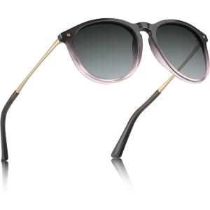 CARFIA Round Sunglasses for Women Polarized UV Protection, Trendy Retro Designer Style CA5100(5. Two-tones Frame Grey Gradient Lens)