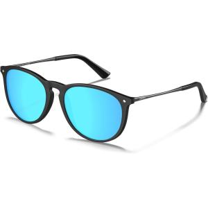 CARFIA Round Sunglasses for Women Polarized UV Protection, Trendy Retro Designer Style CA5100(6. Ice Blue Mirror)