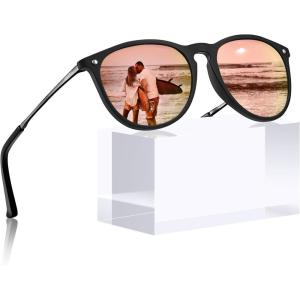 CARFIA Round Sunglasses for Women Polarized UV Protection, Trendy Retro Designer Style CA5100(7. Pink Mirror)