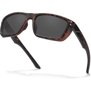 CARFIA Sport Cycling Polarized Sunglasses for Men Driving Fishing Hiking Boating Square Wrapround Glasses(Red Tortoise Frame Grey Lens)