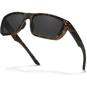 CARFIA Sport Cycling Polarized Sunglasses for Men Driving Fishing Hiking Boating Square Wrapround Glasses(Tortoise Frame Grey Lens)