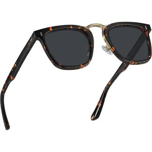 CARFIA Square Acetate Polarized Sunglasses for Men UV Protection Retro Style CA5107(2. Tortoise Frame Grey Lens)