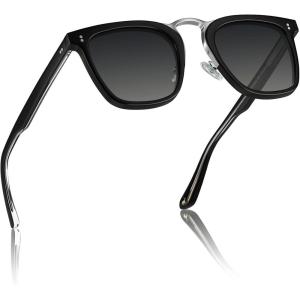 CARFIA Square Acetate Polarized Sunglasses for Men UV Protection Retro Style CA5107(4. Black Frame Grey Lens)