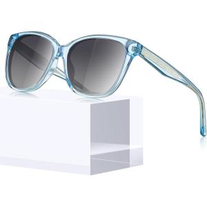 CARFIA Square Polarized Sunglasses for Women UV Protection, Italian Design Retro Embossed Pattern Wire Core Driving Shades(5.blue Transparent Frame Gray Lenses)