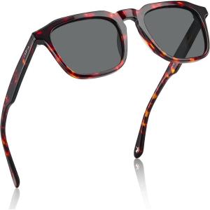 CARFIA Square Sunglasses for Men Polarized Retro 60s Design, Hand-crafted Acetate, UV400 Protection Cool Sun Glasses(3. Tortoise Frame Grey Lenses)