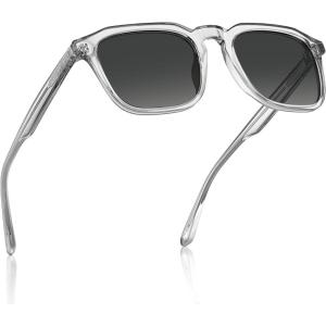 CARFIA Square Sunglasses for Men Polarized Retro 60s Design, Hand-crafted Acetate, UV400 Protection Cool Sun Glasses(6. Light Grey Frame Grey Lenses)