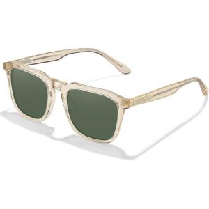 CARFIA Square Sunglasses for Men Polarized Retro 60s Design, Hand-crafted Acetate, UV400 Protection Cool Sun Glasses(7. Light Yellow Frame Green Lenses)