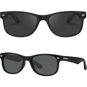 CARFIA Square Womens Sunglasses Men Polarized,Classic Retro Vintage TR90 Frame UV Protection Outdoor Driving Sun Glasses(Black Frame Black Lens)