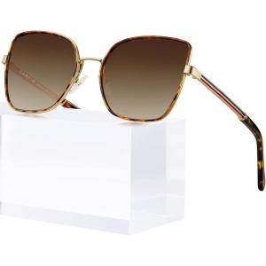 CARFIA Trendy Square Metal Sunglasses for Women Polarized UV Sun Protection Nickel-free Plating Frame CA5385(Tortoise Frame Brown Gradient Lens)