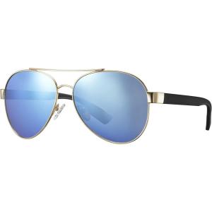 CARFIA Wide Temples Pilot Sunglasses for Men Polarized UV400 Protection Classic Trendy Style Eyewear CA5378(3. Gold Frame + Ice-blue Mirror)