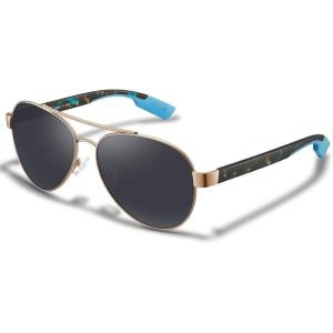 CARFIA Wide Temples Pilot Sunglasses for Men Polarized UV400 Protection Classic Trendy Style Eyewear CA5378(5. Gold Frame + Grey Lens)
